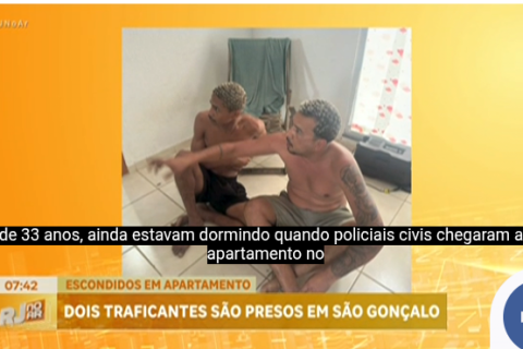 Polícia Civil prende dois traficantes dentro de apartamento em São Gonçalo (RJ) Criminosos são ligados ao traficante Jefferson da Conceição Martins Lourenço, conhecido como Sombrão, que não estava presente no momento da operação